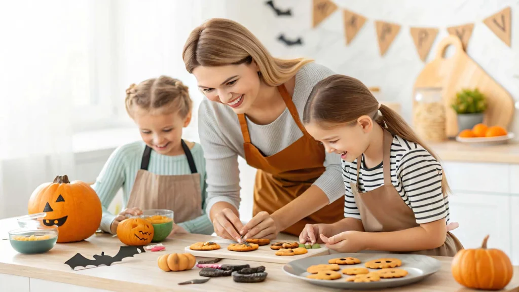 Family making fall treats together that are dentist approved