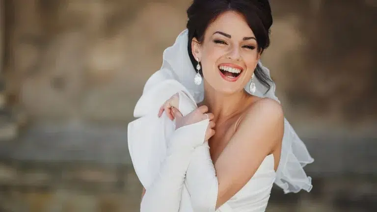 Smiling bride with a bright white smile