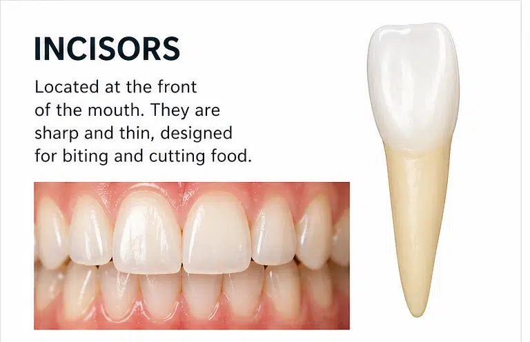 Incisor teeth with explanation of what these teeth do